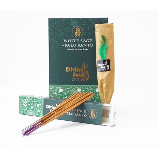 Аромапалочки пыльцевые натуральные  Белый Шалфей и Пало Санто DIVINE SOUL  WHITE SAGE PALO SANTO 15 гр