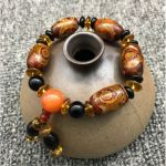 Браслет "5 коричневых бусин ДЗИ" 3 глаза с янтарём