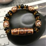 Браслет "5 коричневых бусин ДЗИ" 9 глаз с янтарём