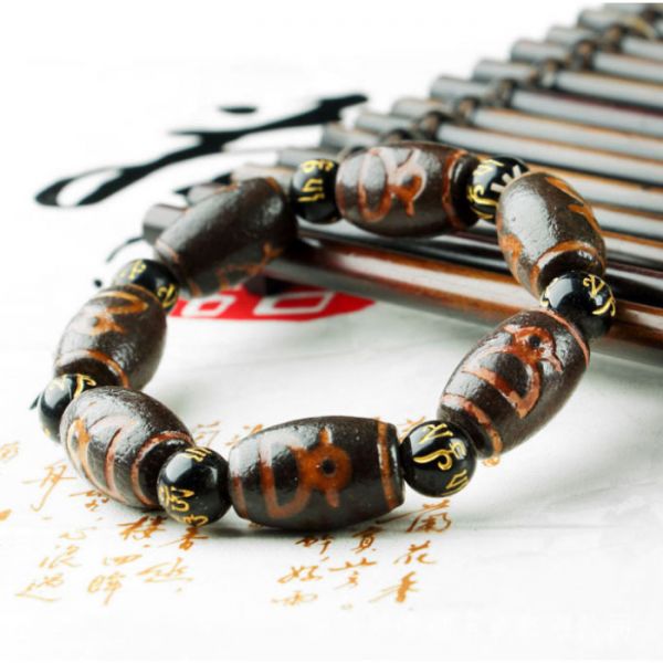 Браслет ДЗИ  Бог багатства сім намистин