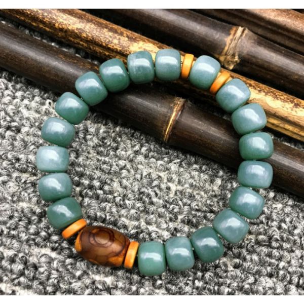 Браслет "Коричнева ДЗИ" 3 ока із зеленого нефриту