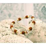 Браслет Рудракша + латунь + Гірський Кришталь 18 намистин