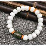 Браслет "Зелёная ДЗИ" 3 глаза из белого нефрита