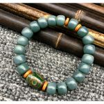 Браслет "Зелёная ДЗИ" 3 глаза из зелёного нефрита