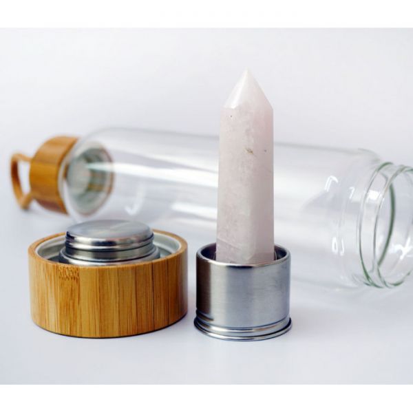 Бутылка для воды с кристаллом 550 мл. Розовый кварц