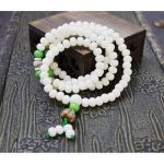 Чётки из белого нефрита "ЛОТОС В БУТОНЕ" 108 бусин