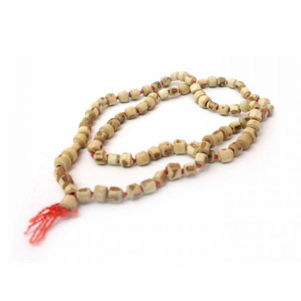 Чётки из дерева Туласи с корой перевязанные 37 см 80-83 бусин