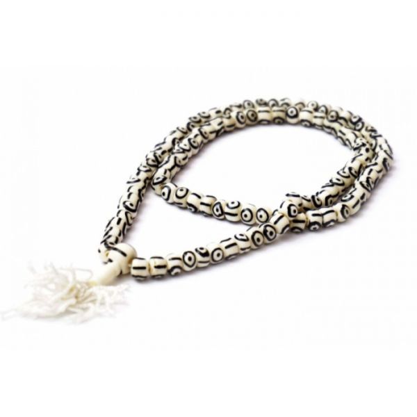 Чотки з кістки DZI білі + чорний малюнок 8мм  108 бус.