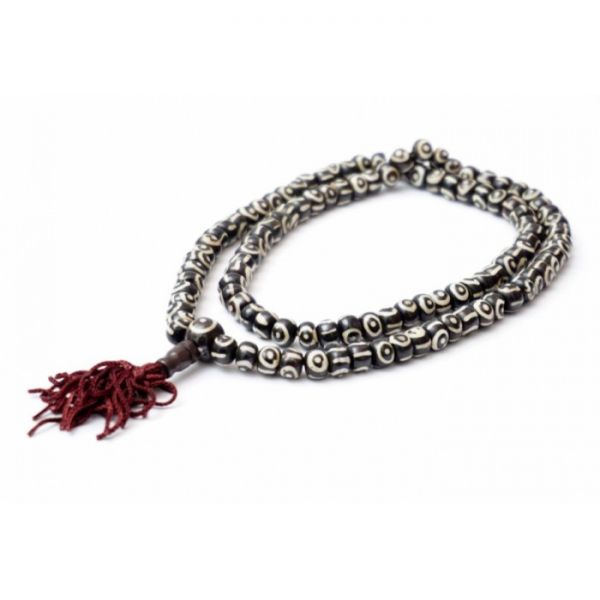 Чотки з кістки DZI чорні + білий малюнок 8мм 108 бус