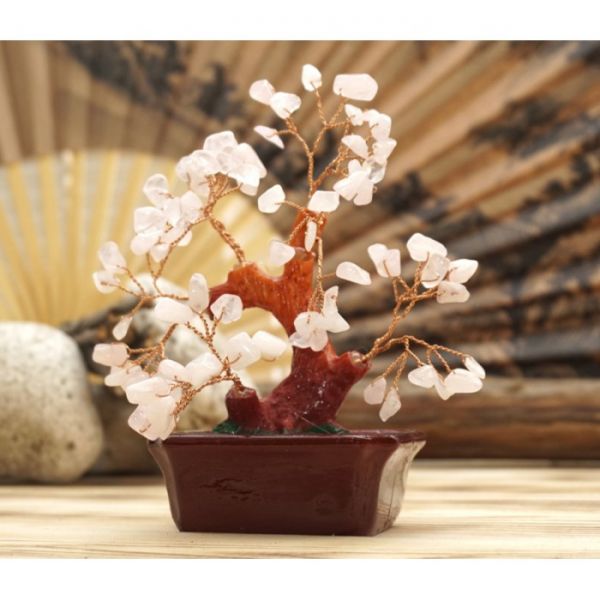 Дерево "Щастя" з натуральними каменями Рожевий Кварц15 см