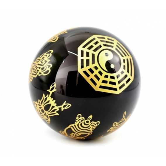 Гармонизатор шар обсидиан с буддийской символикой багуа d 11см