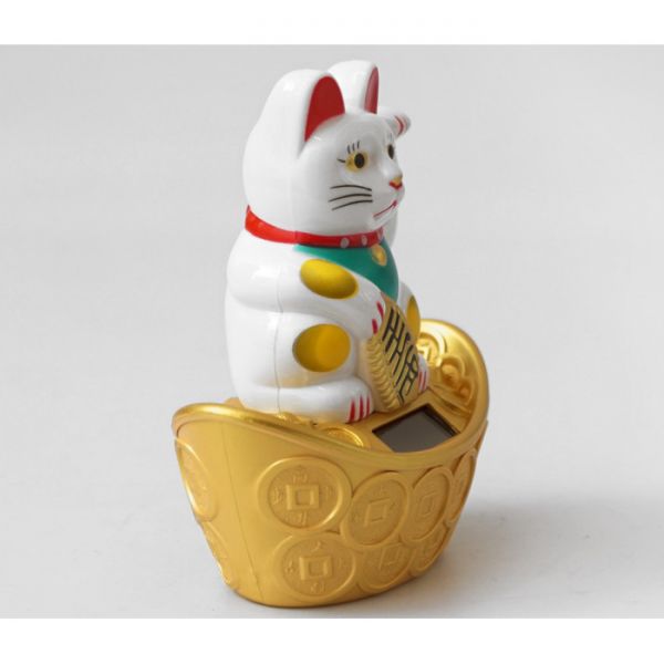Манеки  Неко на сонячній батарейці білий