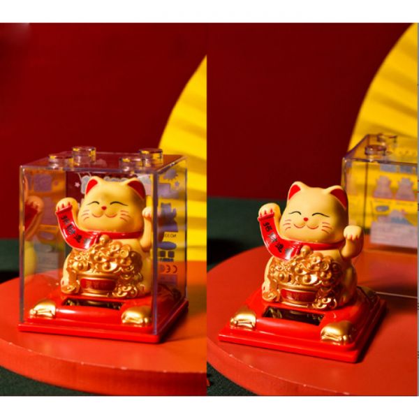 Манекі Неко з сувоєм на сонячній батарейці Жовтий