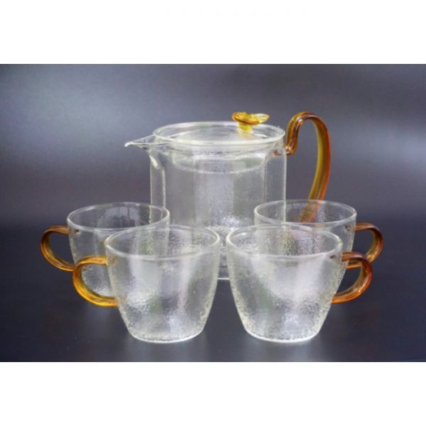 Набір чайник із ситом (500ml) + 4 чашки (100ml) термоскло