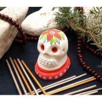 Подставка под аромаконусы терракот Череп волосатый Белый