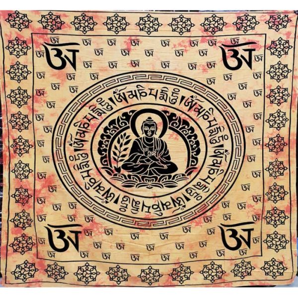 Покрывало двухспальное Будда санскрит желтое