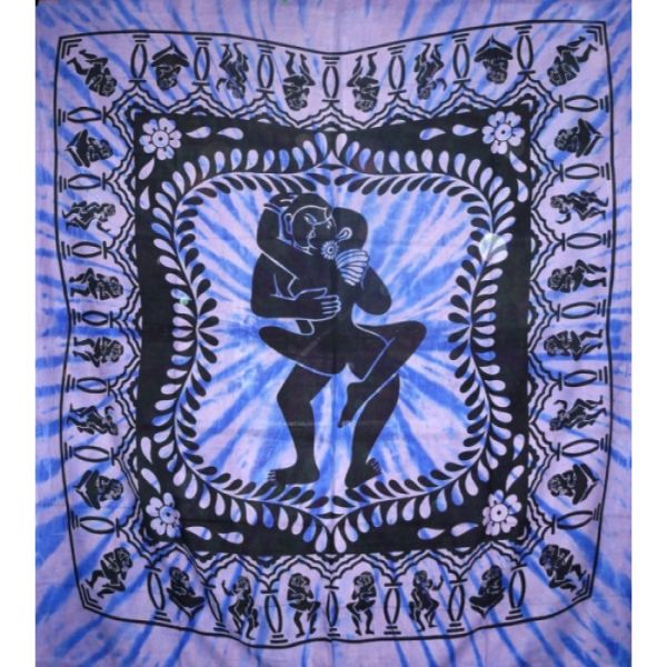 Покрывало из тонкого хлопка в этническом стиле Кама Сутра синее однотонное