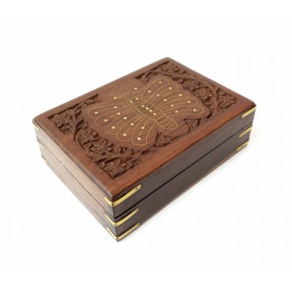 Скринька з червоного дерева  з латунною інкрустацією Метелик