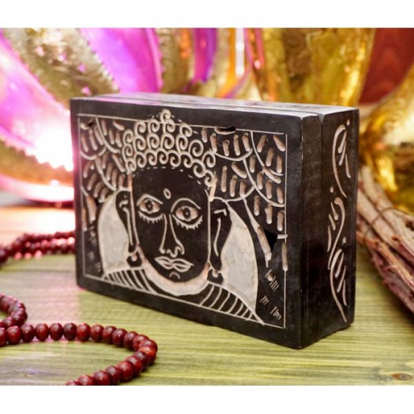 Шкатулка кам'яна фарбована з різьбленням чорна