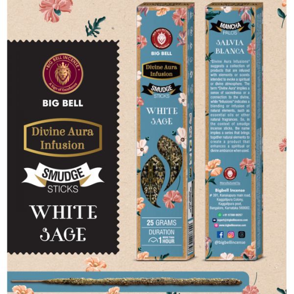 Аромапалички натуральні масальні BIG BELL Smudge White Sage 25 грам Біла шавлія