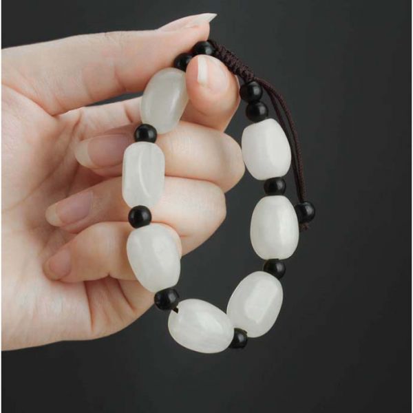 Браслет 7 бусин БІЛИЙ НЕФРИТ