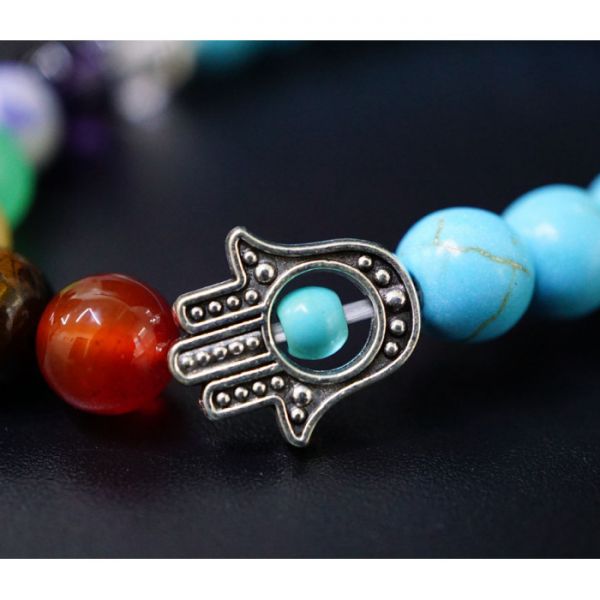 Браслет камінь + хамса Бірюза полімерна 8мм ( 22 - 24 намистини)