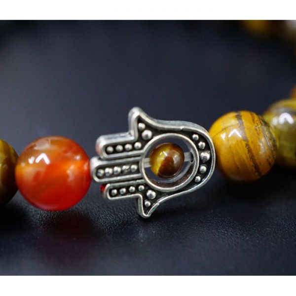 Браслет камінь + хамса Тигрове око 8мм (22 - 24 намистини)