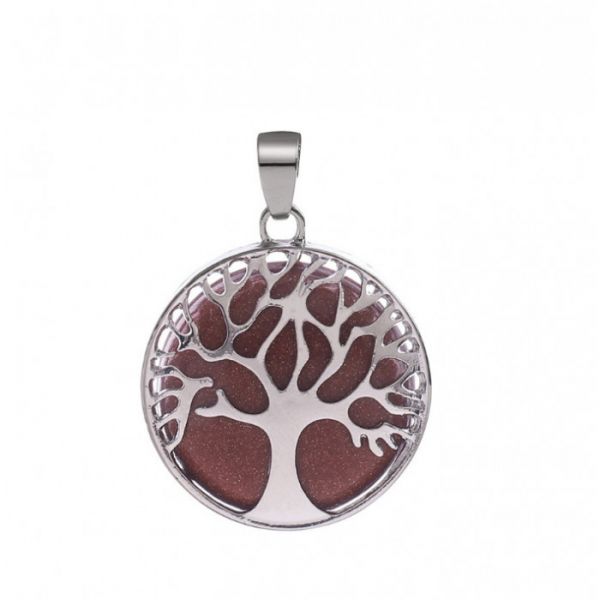 Кулон білий метал "Дерево Життя" вставка Червоний авантюрин